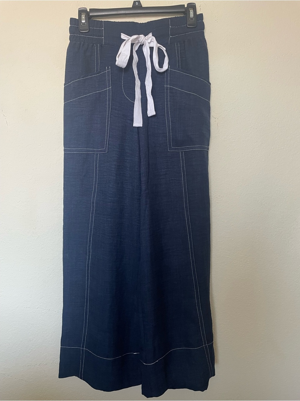 JODIFL Navy Wide Leg Pants with White Drawstring NWOT